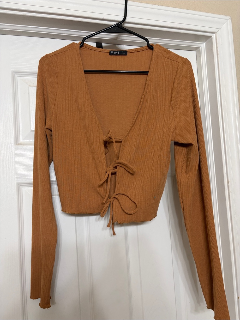 Rust Tie-Front Ribbed Cropped Top - Picture 2 of 3